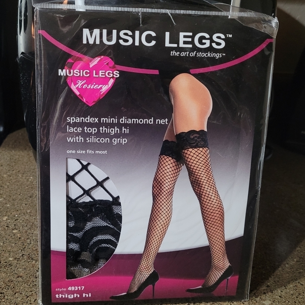 Music Legs - Thigh‎ High Lace and Diamond Pattern Hose
